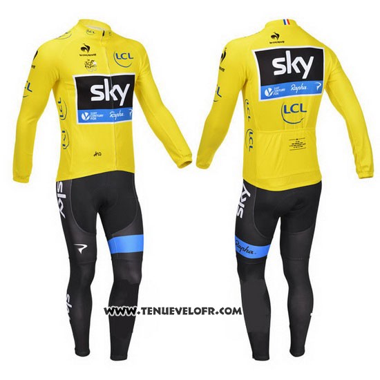 2013 Maillot Ciclismo Sky Lider Jaune et Noir Manches Longues et Cuissard
